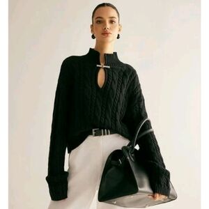 Commense Cable Knit Mock Neck Keyhole Sweater M/L-revolve-zara